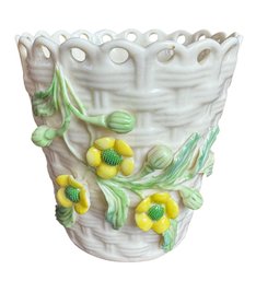 Belleek Ireland Yellow Floral Bone China Spill Basket (MB)