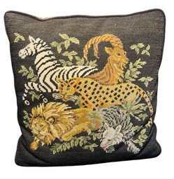 Embroidered Safari Animal Throw Pillow (DR)