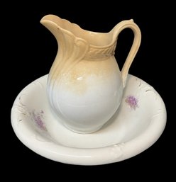 Antique Limoges Water Basin & Unmarked Pitcher