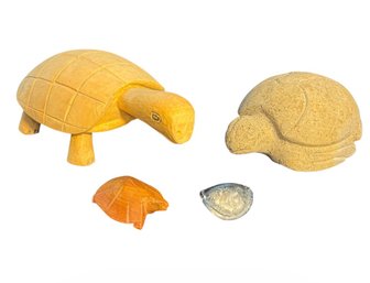 Wooden & Cement Turtle Figurines 4pc (H1)