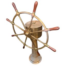 Brown Bros Solid Brass & Wooden Ships Wheel On John Hastie & Co Stand (BDR)
