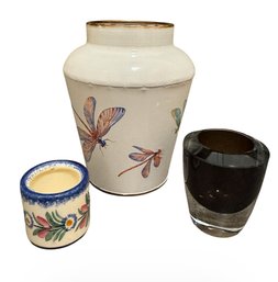 Glass, Ceramic & Metal Decorative Vessels 3pc (H1)