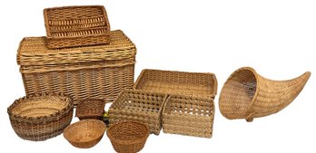 Woven Wicker Baskets, Bowls & Cornucopia 10pc (H1)
