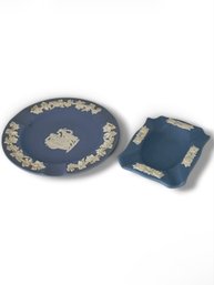 Wedgwood Blue Jasperware Ashtray Duo (LR)