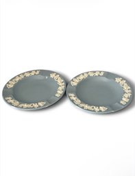 Wedgwood Of Etruria & Barlaston Blue Embossed Queen's Ware Ashtray Pair (LR)