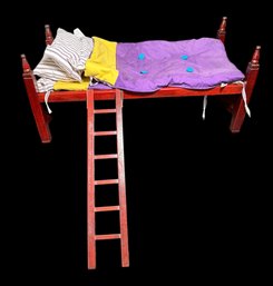 Wooden Doll Bed With Pillows, Sheets & A Ladder (BR2)