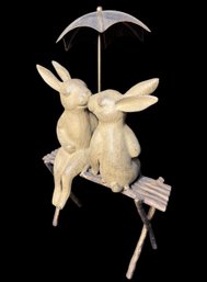 Rabbits Kissing On A Bench Metal Statue