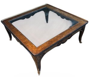 Drexel Heritage Chinoiserie Brass Ormolu Beveled Glass Top Coffee Table (LR)