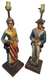 Dunning Industries Minute Man And Betsy Ross Resin Figurine Table Lamp Pair Works! (LR)