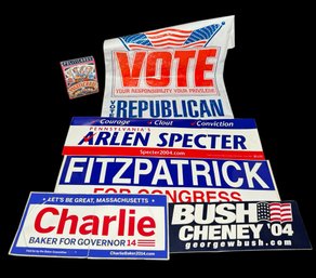 Political Memorabilia Bumper Stickers, Playing Cards & Plastic Bag (BR1)