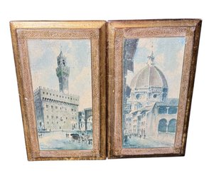 Italian Scenes Of Florence Gilded Wooden Wall Plaques