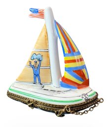 Limoges French Porcelain Sailboat Trinket Box (K)