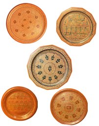 Asian Red Lacquered Plates 5 Pc (H1)