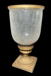 Crackled Glass Urn Style Candlestick Holder Solid Metal Base (BR2)
