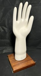 Large Porcelain Hand Sculpture On Wooden Base (BR2)