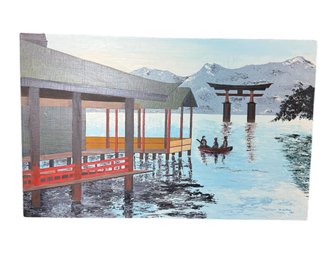 Japanese Miyajima Shrine Original Signed Painting On Canvas