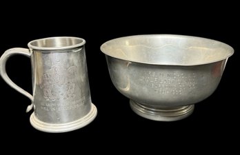 Engraved Pewter Bowl & Tankard Pair (BR2)