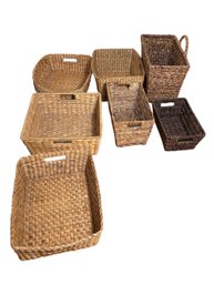 Handled Woven Wicker Baskets 7 Pc (H1)