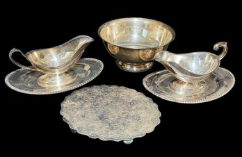 Silver Plate Gorham Newport Bowl, Gravy Boats & Trivet (BR2)