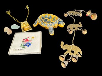 Turtle Trinket Dish, Etched Indian Elephant Bells & Decor (BR2)