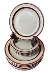 Chinese Brown Rimmed Glazed Plates 13pc (K)