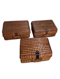 Woven Wicker Picnic Baskets 3 Pc (h1)