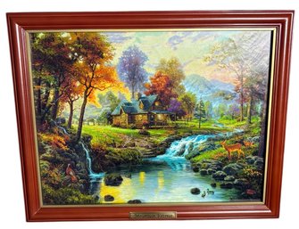 Thomas Kinkade(1958-2012) Mountain Retreat Illuminating Canvas Print By Bradford Exchange (LR)