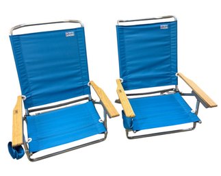 RIO Beach Blue Adjustable Beach Chair Pair (G)