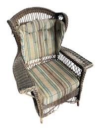 Woven Wicker Wingback Armchair With Cushions (K)
