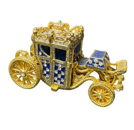 Faberge Style Blue Tsar Carriage Gilded Trinket Box