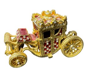 Faberge Style Pink Tsar Carriage Gilded Trinket Box