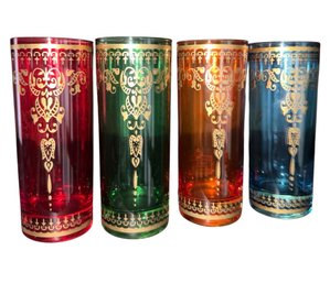 Moroccan Gilded Colorful Glass Cups 4pc Set (DR)