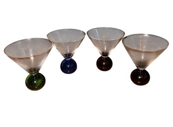 Postmodern Martini Glass Set With Bubbled Glass Bottoms 4pc (DR)