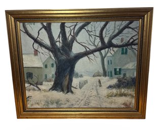 Original Signed & Framed Painting Of Large Tree In Winter (B)