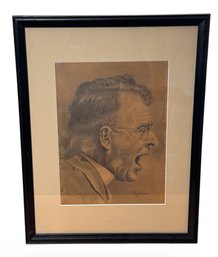1930s Original Signed & Framed Sketch Of Father Charles Coughlin (B)
