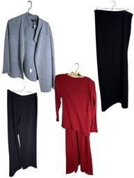 Eileen Fisher Italian Yarn Sweater, Italian Yarn Red Dress And Matching Black Skirt And Black Pants (br1)