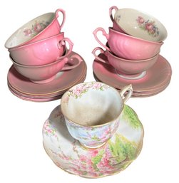 Royal Albert Blossom Time & Bavaria Winterling Pink Teacups And Saucers  14pc (DR)