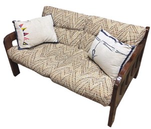 MCM Futorian Corp Tempo Mission Style Sling Sofa W/ Nautical Throw Pillow Pair A (BLR)