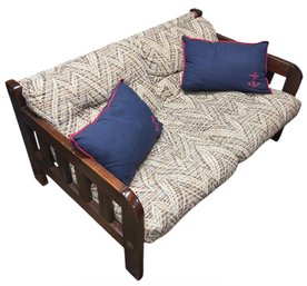 MCM Futorian Corp Tempo Mission Style Sling Sofa W/ Nautical Throw Pillow Pair B (BLR)