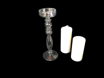 Glass Candle Tower And Two Candles