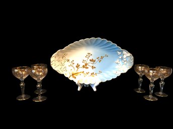 Vintage Oval Serving Piece And Glasses