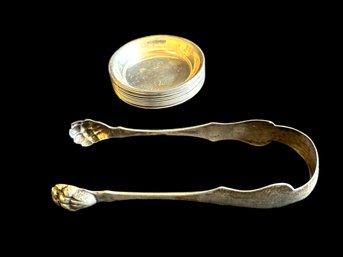 12 Sterling Nut Trays And Sugar Tongs