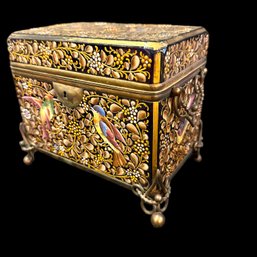 Enameled Blue Glass And Brass Dresser Box Attributed To Moser