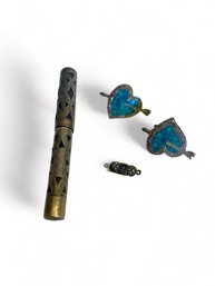 Sterling Ink Pen, Earrings, Clasp