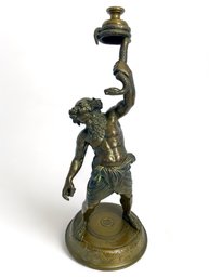 Signed Bronze Statue Man W/ Snake