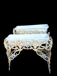 2 Cast Iron Planters W/ Plastic Liners