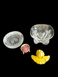 Waterford Style Crystal Dish, Orrefors Crystal Dish, Cherub, Limoges Trinket  (dr)