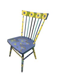 Hand Painted Wood Side Chair Artist Signed Gail Hickey