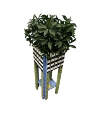 Hand Painted Plant Stand With Faux Plant