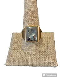 14k Men's Gold Ring W/ Carved Stone